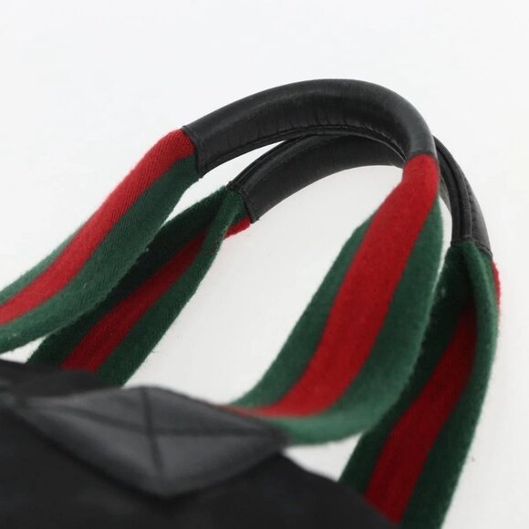 GUCCI GG Canvas Web Sherry Line Tote Bag Black Silver 131231 Auth 154522 - Picture 9 of 16